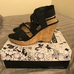 Black strappy cork wedges by ChineseLaundry sz 5.5